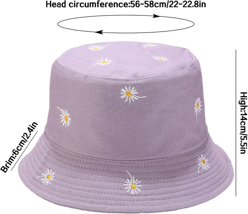 EYBF Flower Reversible Bucket Hat Cotton Summer Travel Beach Sun Hats Emboridery for Women Men - Image 5